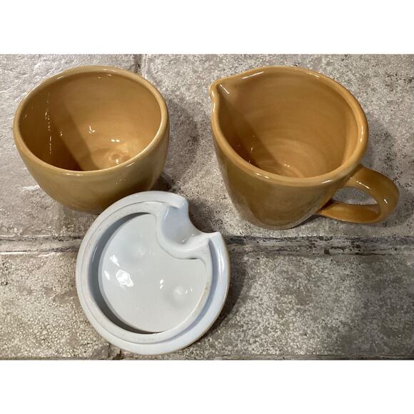 Pottery Barn Sausalito Amber Creamer & Sugar Bowl With Lid ~ No Spoon - Picture 8 of 9